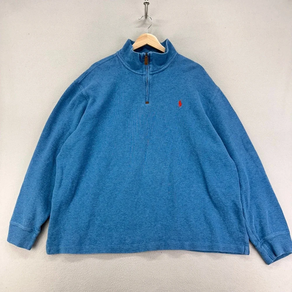 Polo Ralph Lauren Sweatshirt Mens XXL Blue Estate Rib 1/4 Zip‎ Pullover Preppy